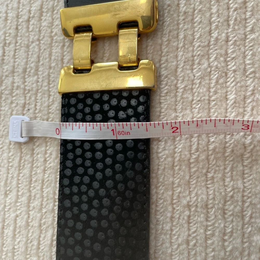Womens Black Leather Dress Belt With Gold Accent Links